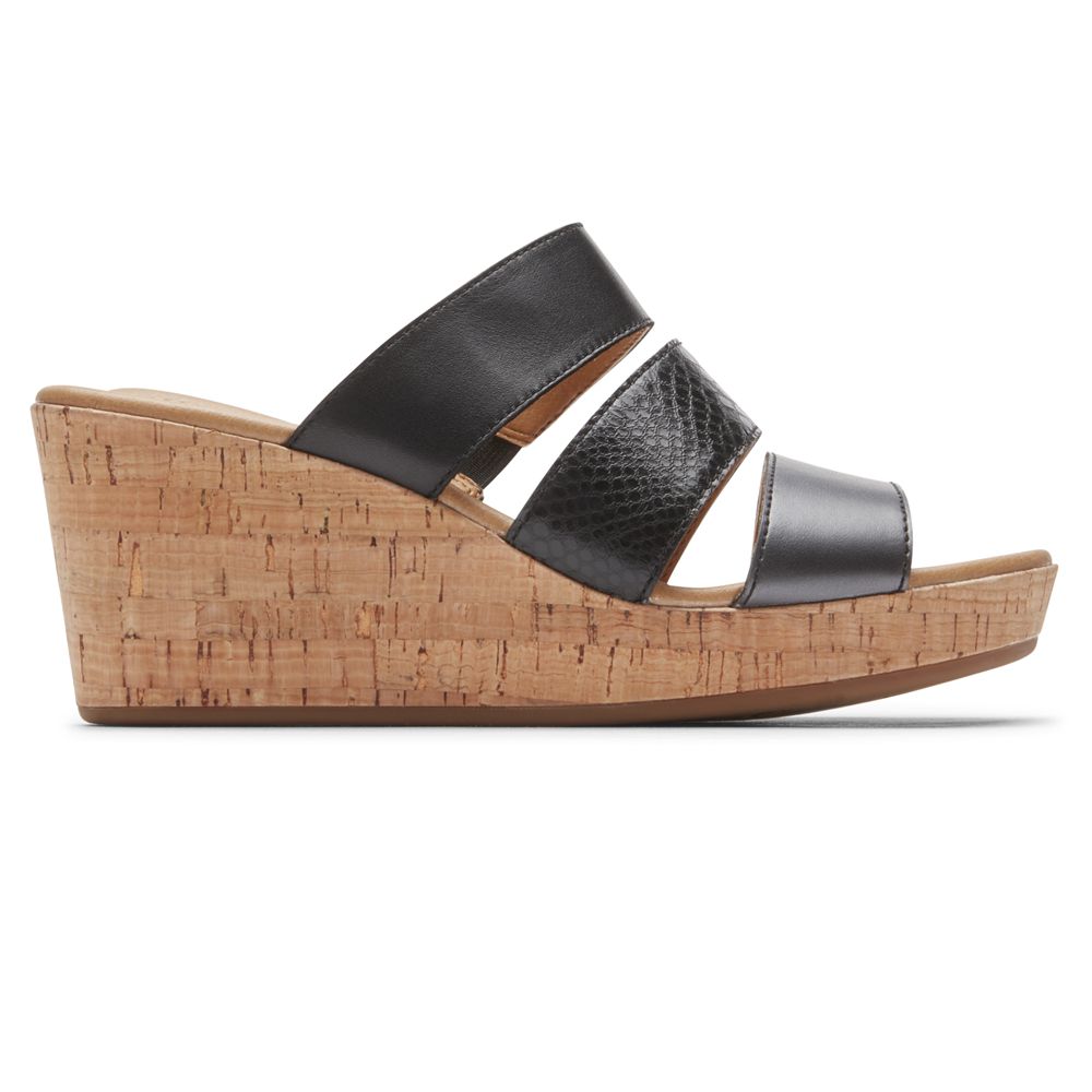 Șlapi Rockport Dama Lyla Banded Wedges Negrii - Romania 4781-WAXIL